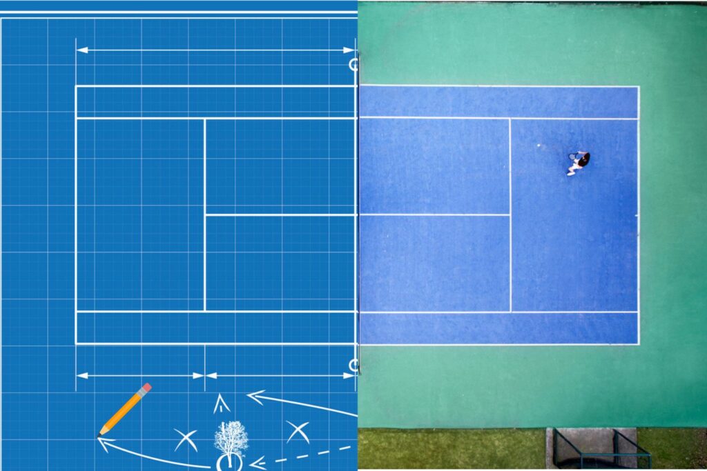 Tennis Court Blueprint Plan and Final Result