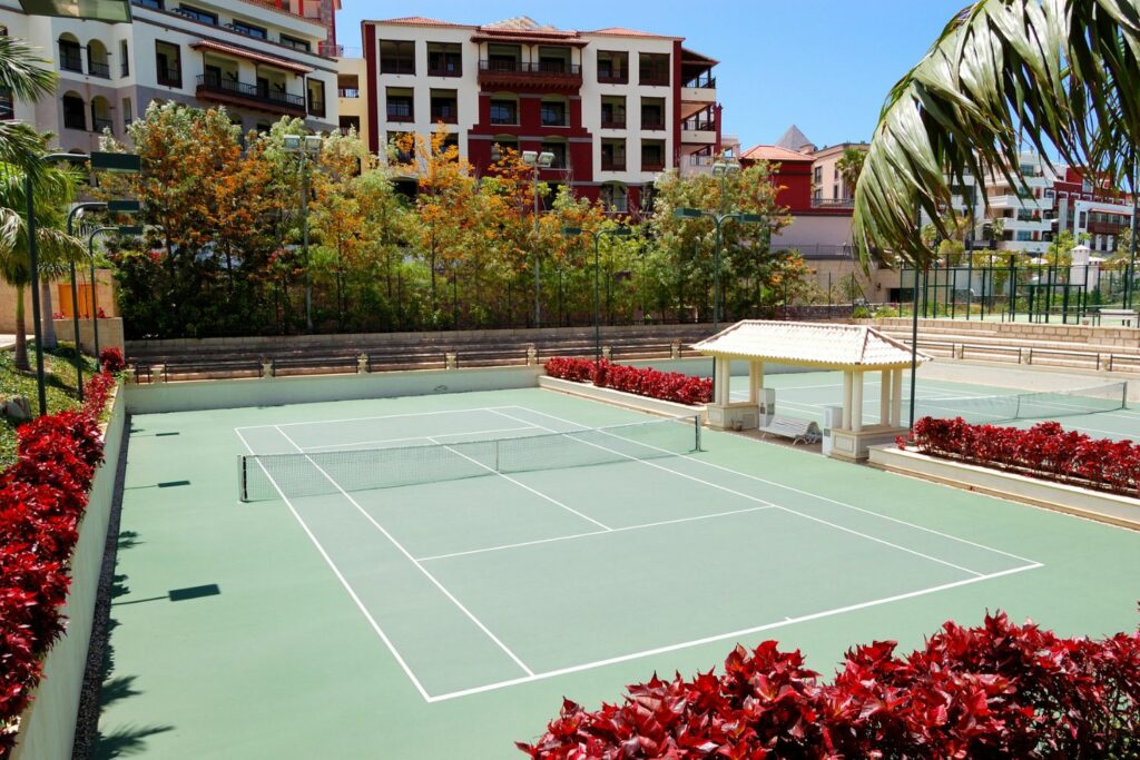 tennis court with accessories